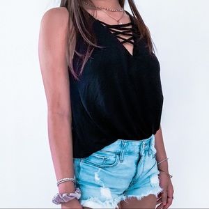 Crossed v neck tank top